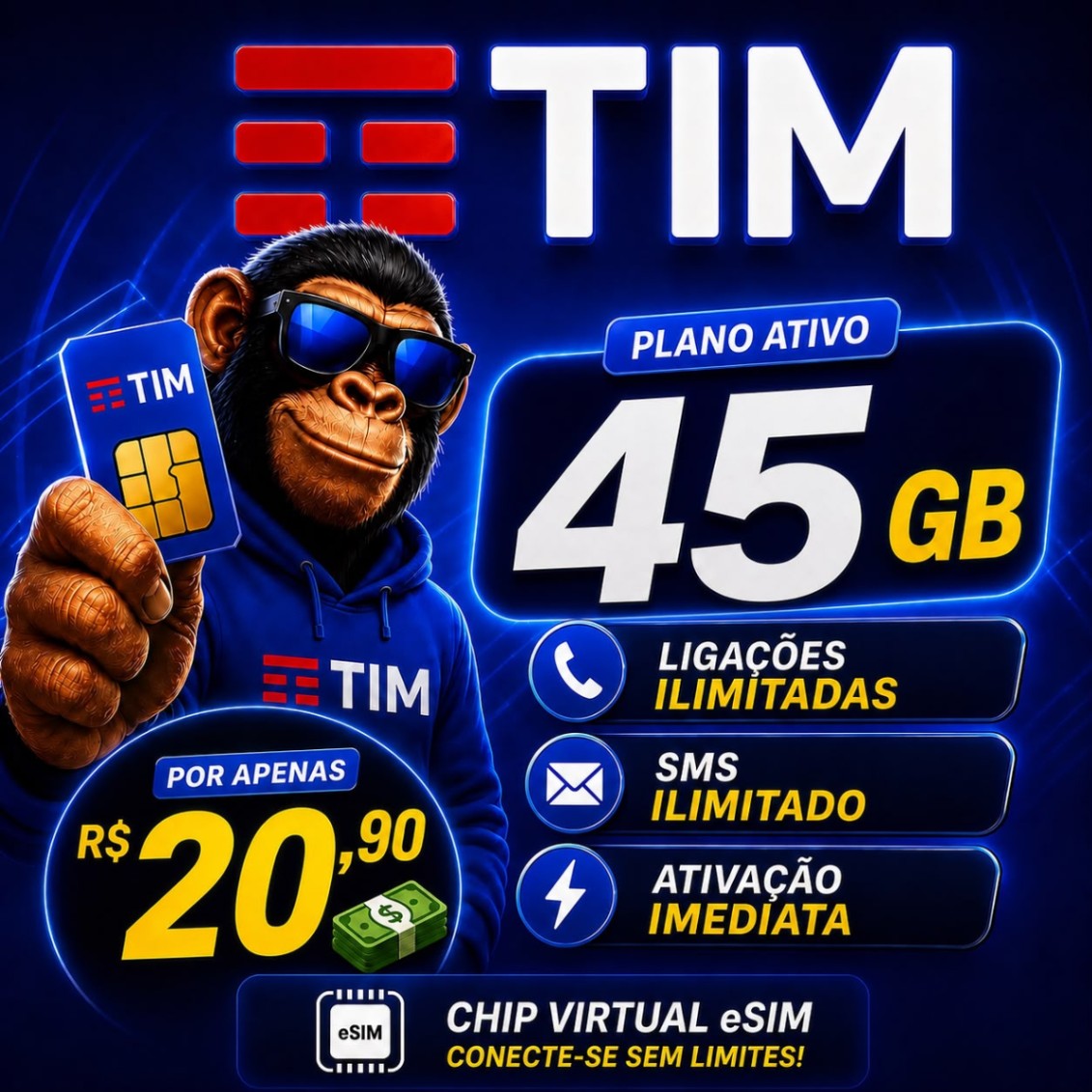 E-SIM TIM 30/45GB DDD: 62