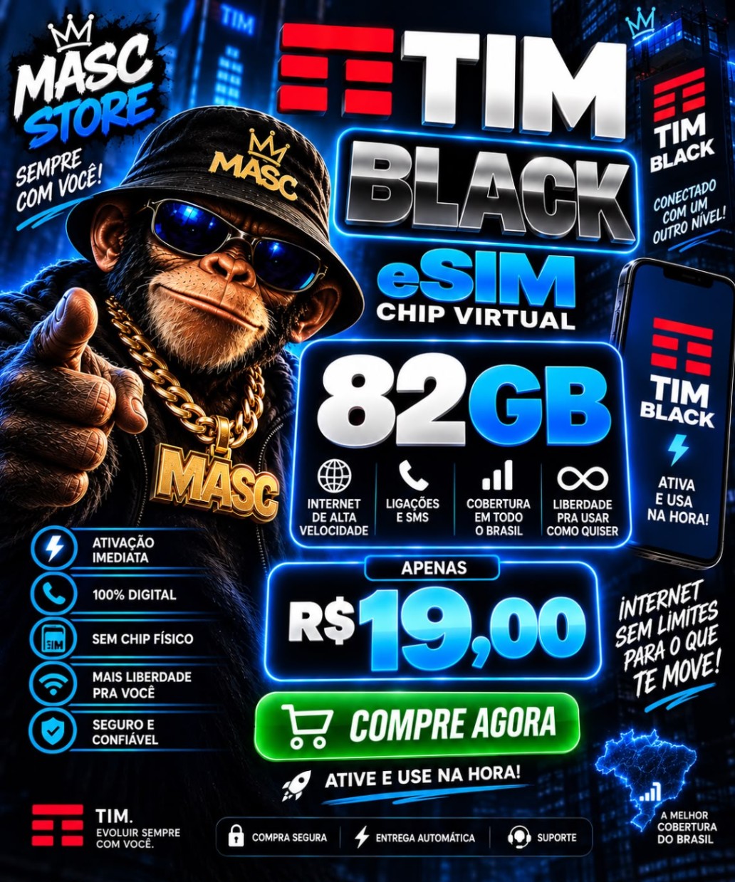 E-SIM TIM BLACK 82GB DDD 41