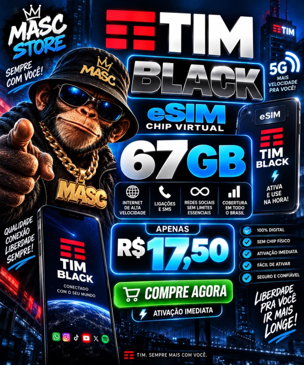 E-SIM TIM BLACK 67GB DDD 11